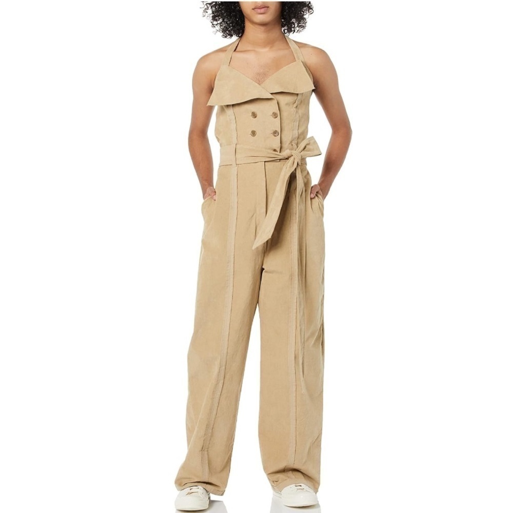 Making the Cut corduroy wide leg Halter Deconstructed Jumpsuit size Medium NWT - Picture 6 of 15